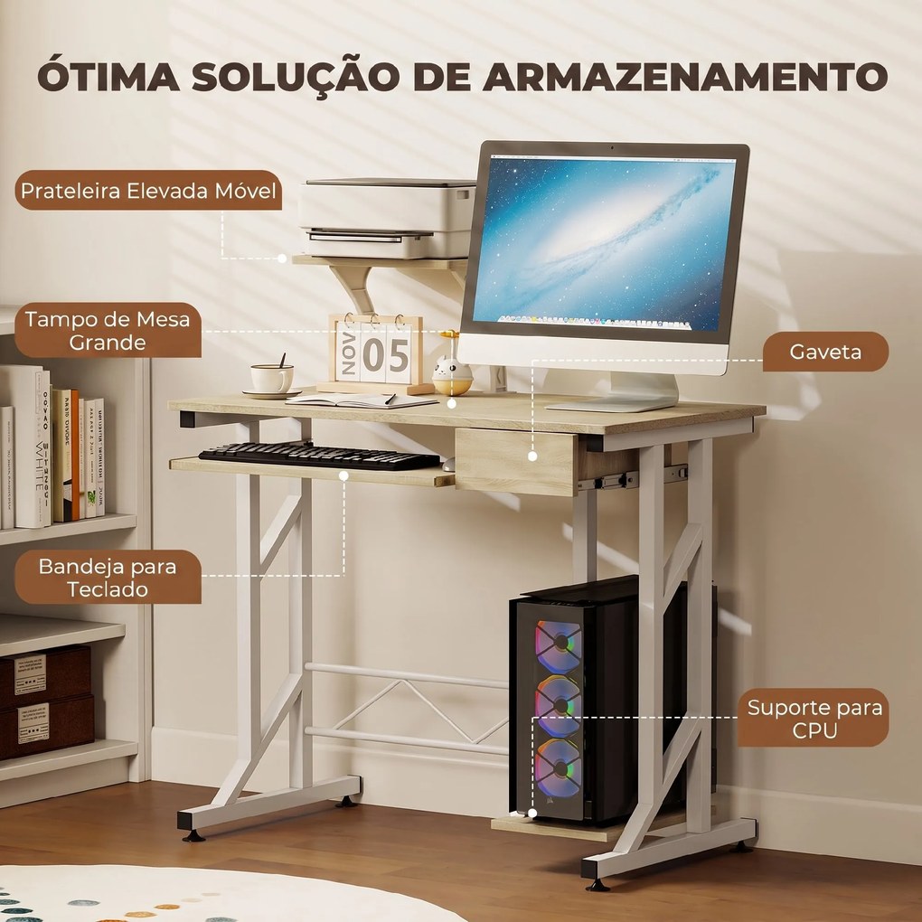 Secretária para Computador com Bandeja para Teclado e Gaveta Mesa de Estudo para Escritório 90x50x100 cm cor Carvalho