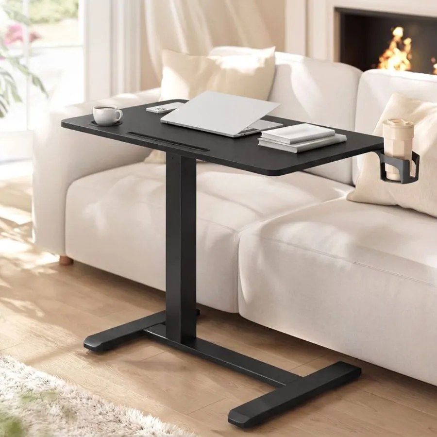 Mesa auxiliar para computador móvel com rodas, 80 x 45 cm 80 x 45 x (65-102) cm Preto