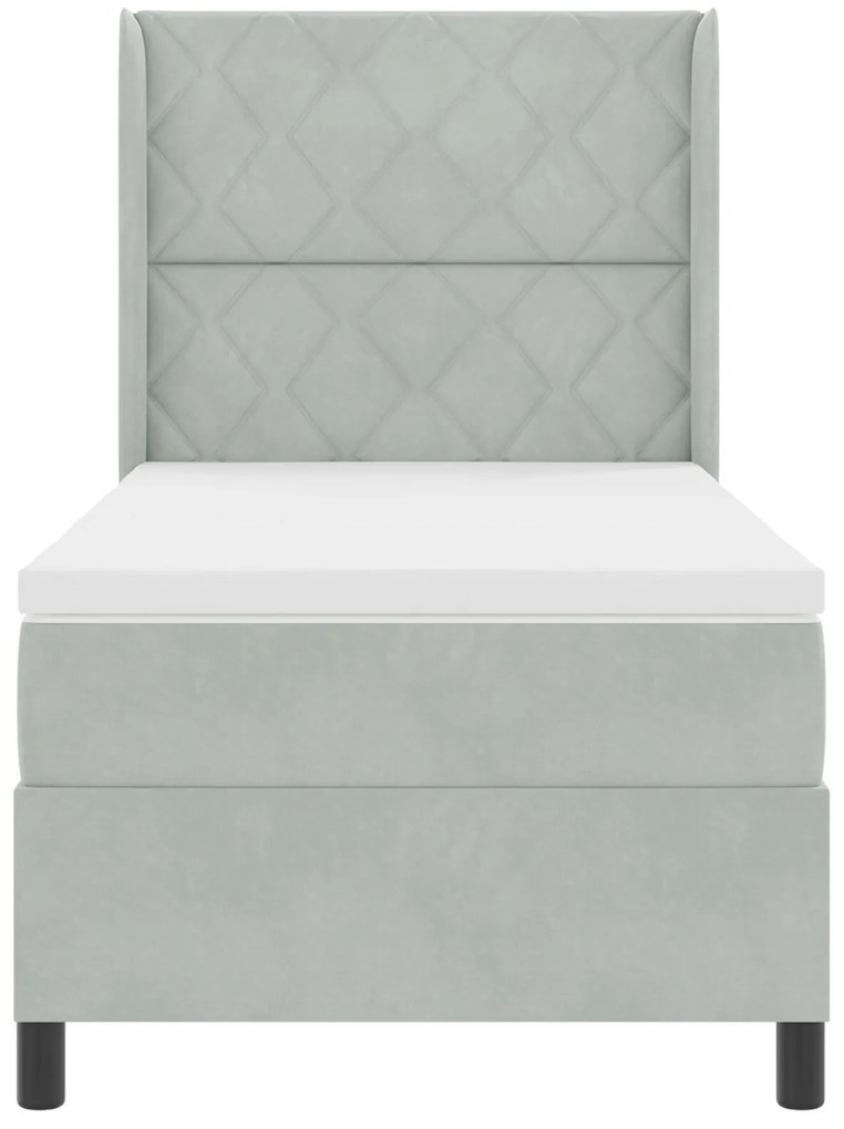 Cama Box Spring com Colchão & Luz LED Cinza Claro 90x190 cm Veludo