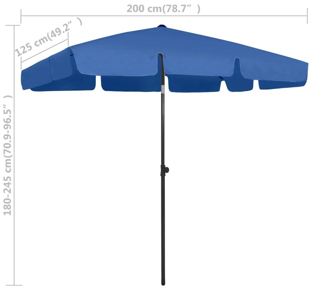 Guarda-sol de praia 200x125 cm azul-ciano