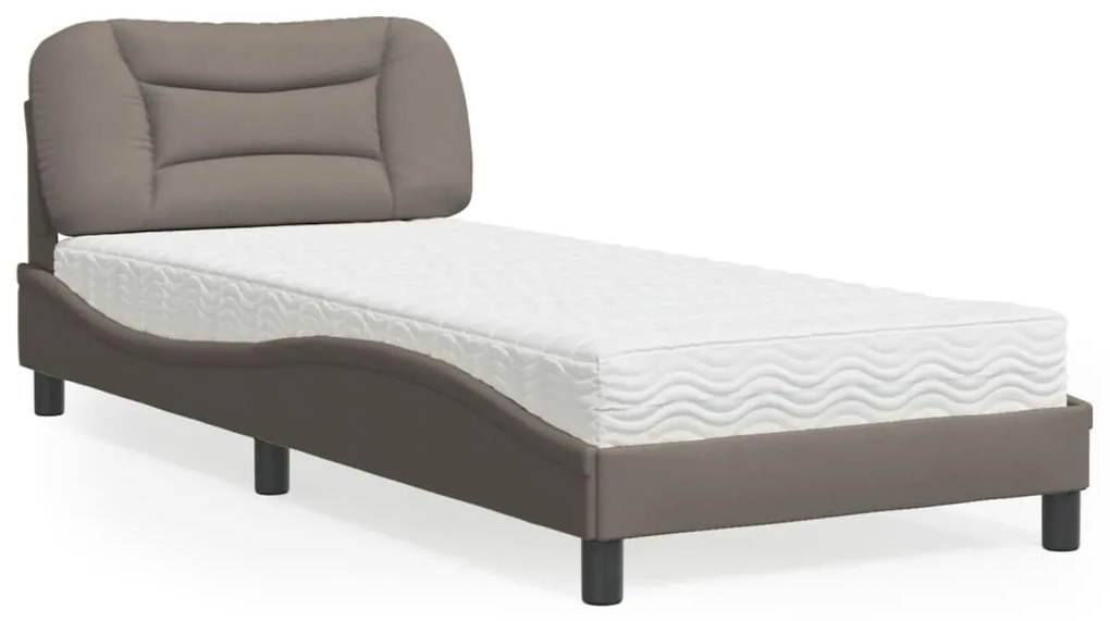 vidaXL Cama com colchão 90x200 cm tecido cinzento-acastanhado