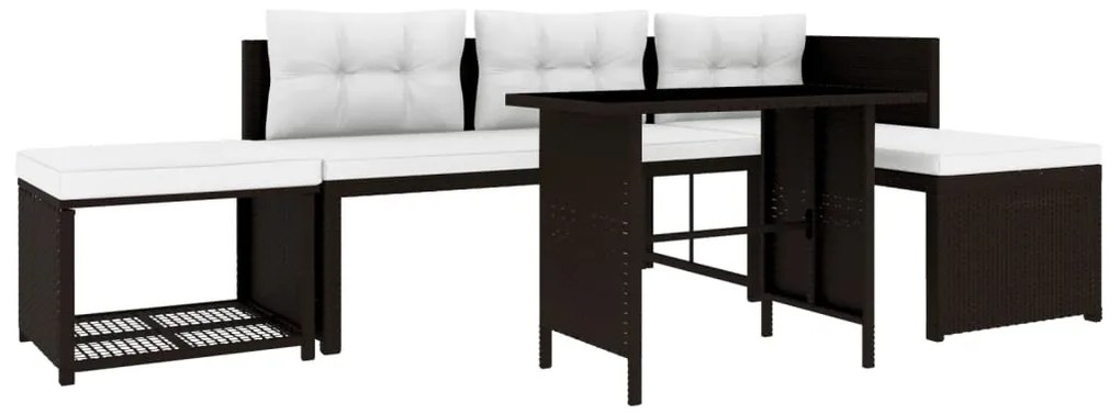 4 pcs conjunto lounge para jardim vime PE castanho