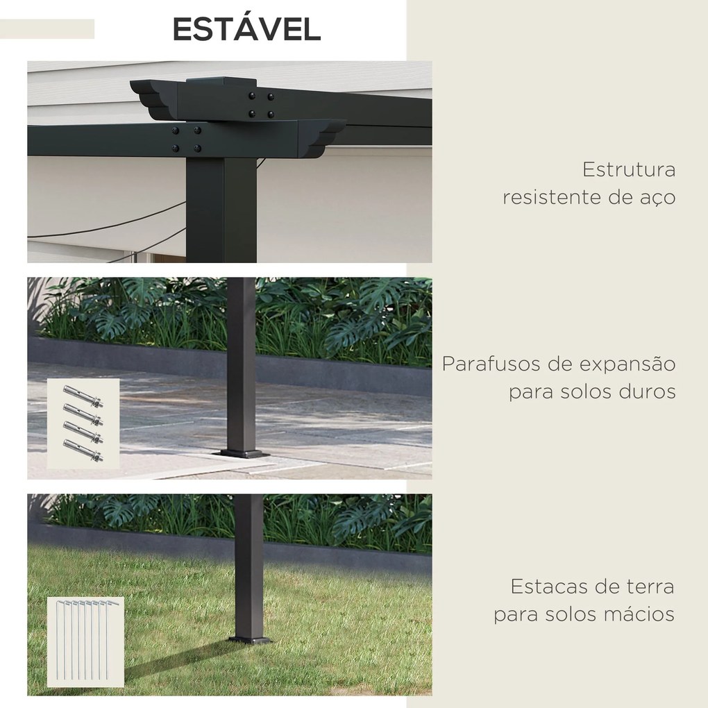 Outsunny Pérgola de Parede de Jardim 3,9x2,9 m Pérgola com Teto Retrát