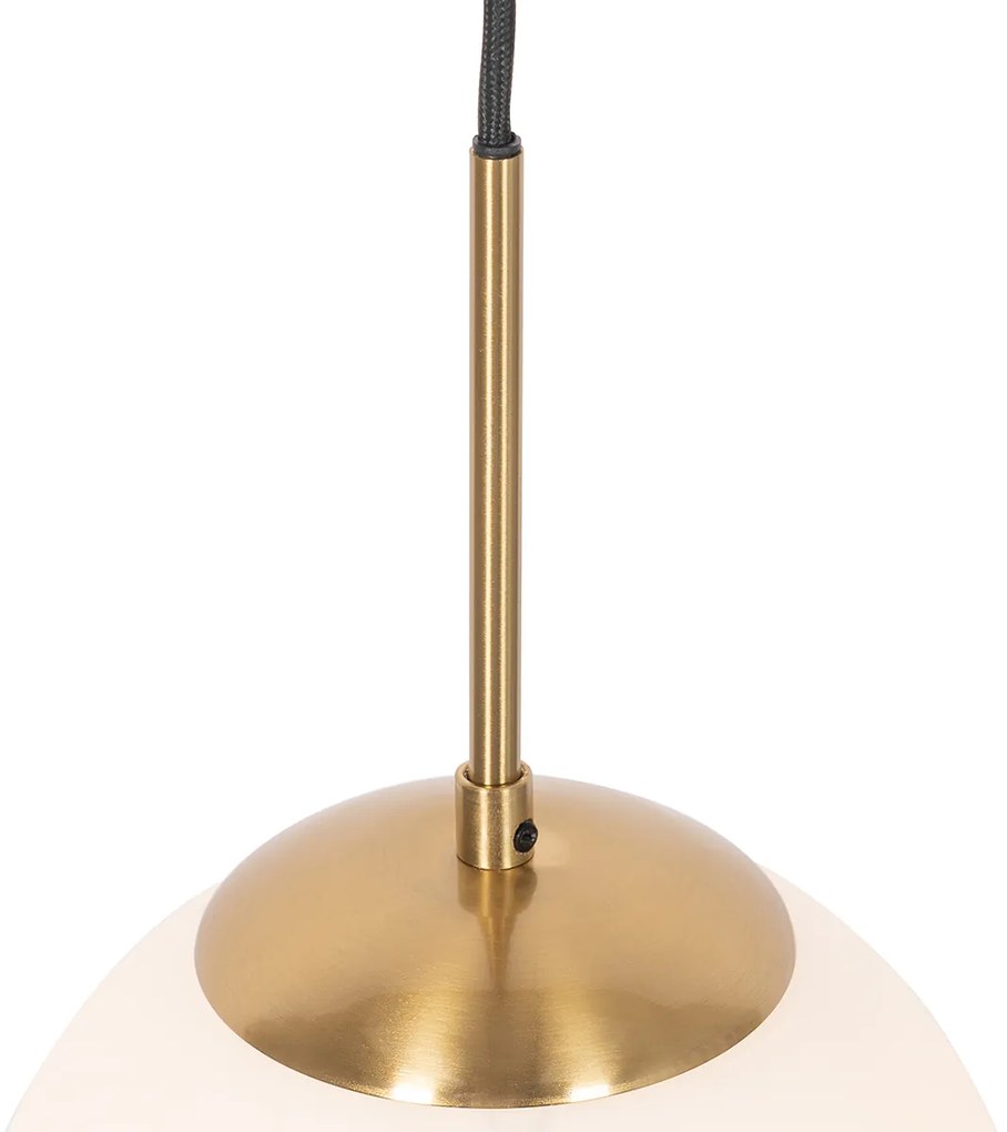 Candeeiro suspenso Art Deco dourado com vidro opalino incl. adaptador de calha preto monofásico - Iconic Flore