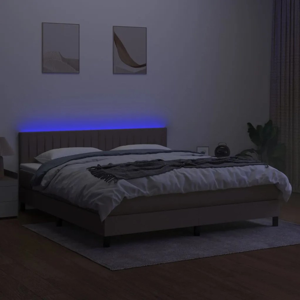 Cama box spring colchão/LED 160x200 cm tecido cinza-acastanhado