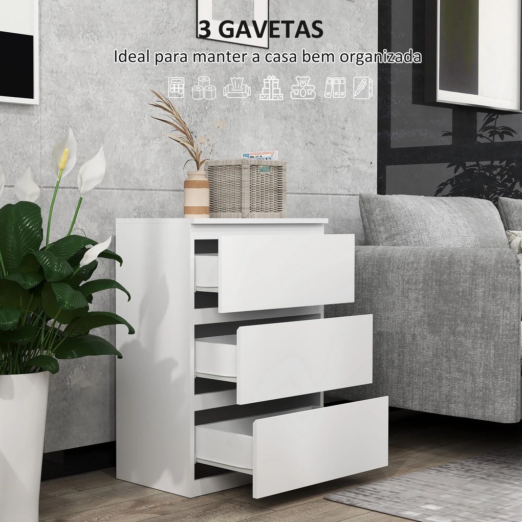 Cómoda com 3 Gavetas de Madeira Cómoda de Dormitório Cómoda Branca par