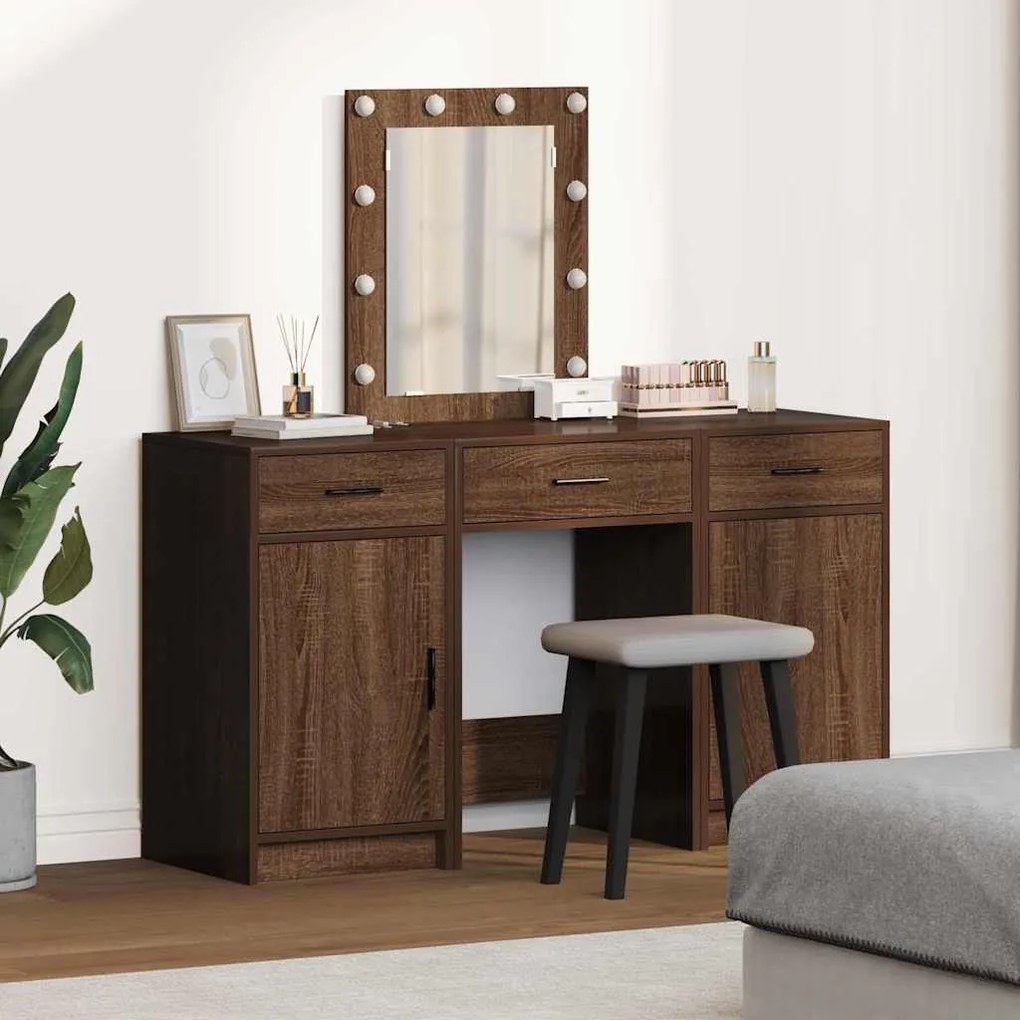 vidaXL Mesa de vestir com gaveta 3 pcs Castanho 50 x 41 x 135 cm