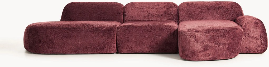Sofá de canto modular em teddy-bouclé com chaise longue Wolke (4 lugares)