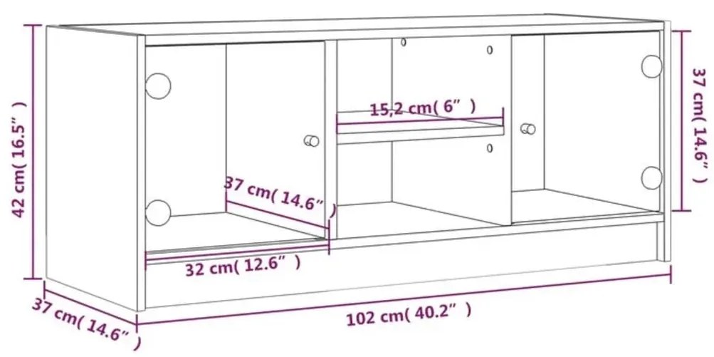 Móvel de TV c/ portas de vidro 102x37x42 cm preto