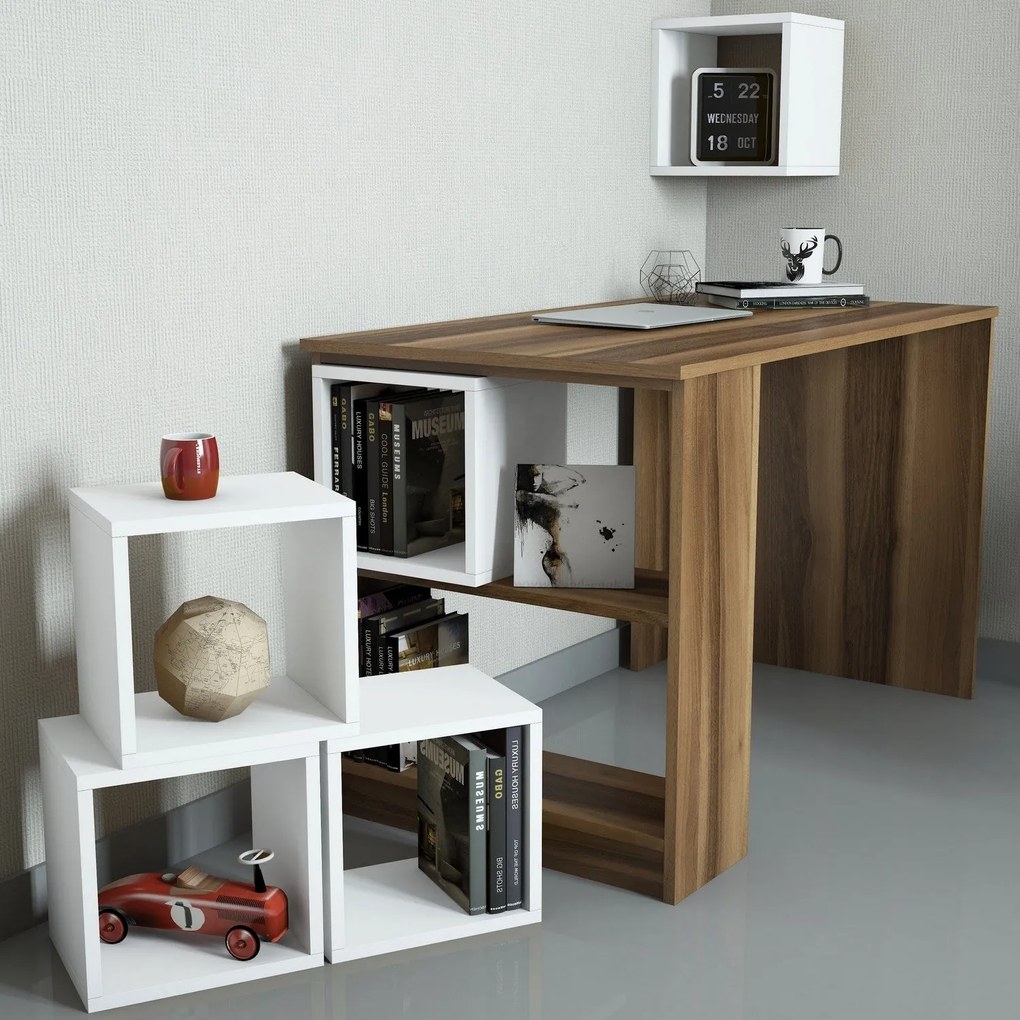 Secretária Box – Nogueira e Branco – 120x75x65 cm