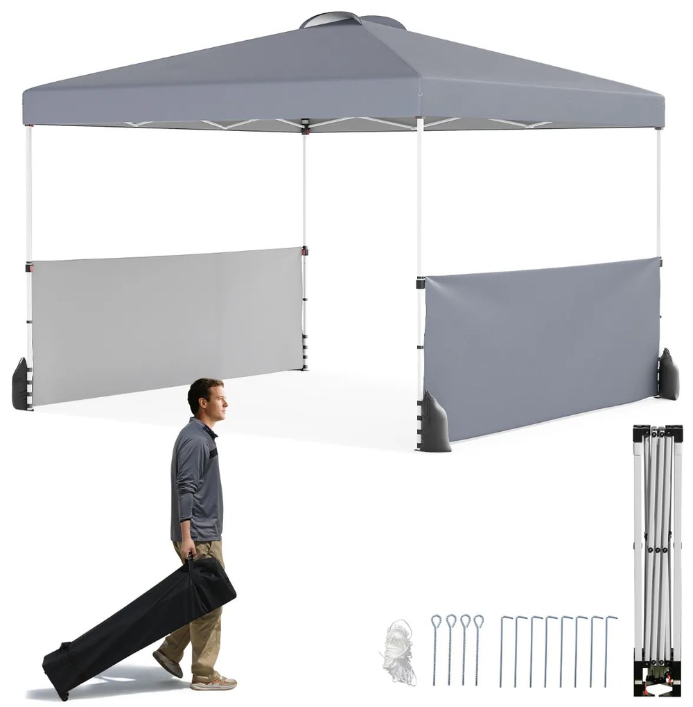 Tenda Jardim pop up 300 X 300 CM com 2 Paredes Laterais com Bolsa , 4 Sacos de areia 8 Estacas 4 Ancoras feiras, festas, eventos Cinzento