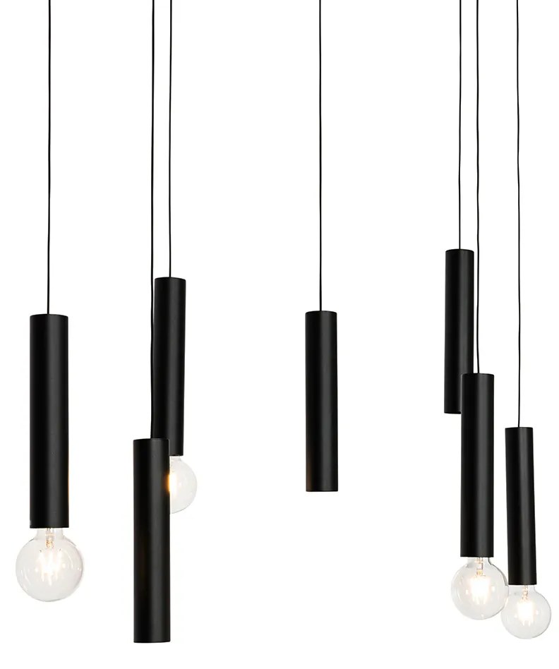 Candeeiro de suspensão design preto oval 7 luzes - Tuba Design