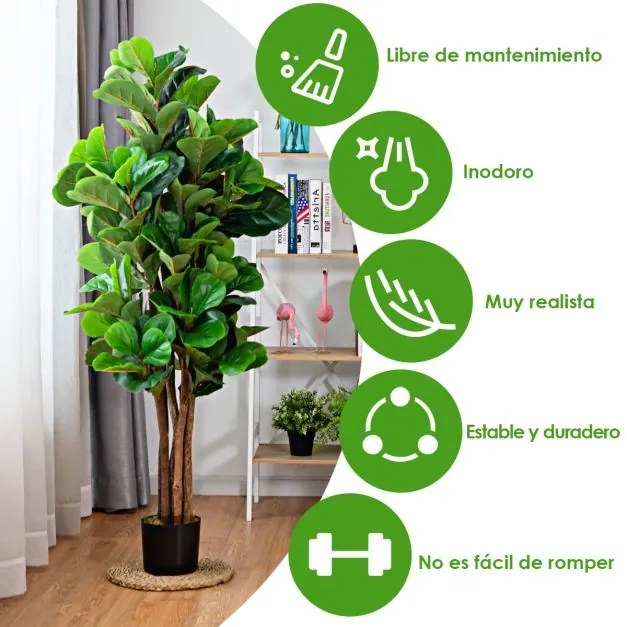 Planta artificial Figueira 1,5 m com folhas PEVA e vaso PP para decoração de casa e escritório Verde