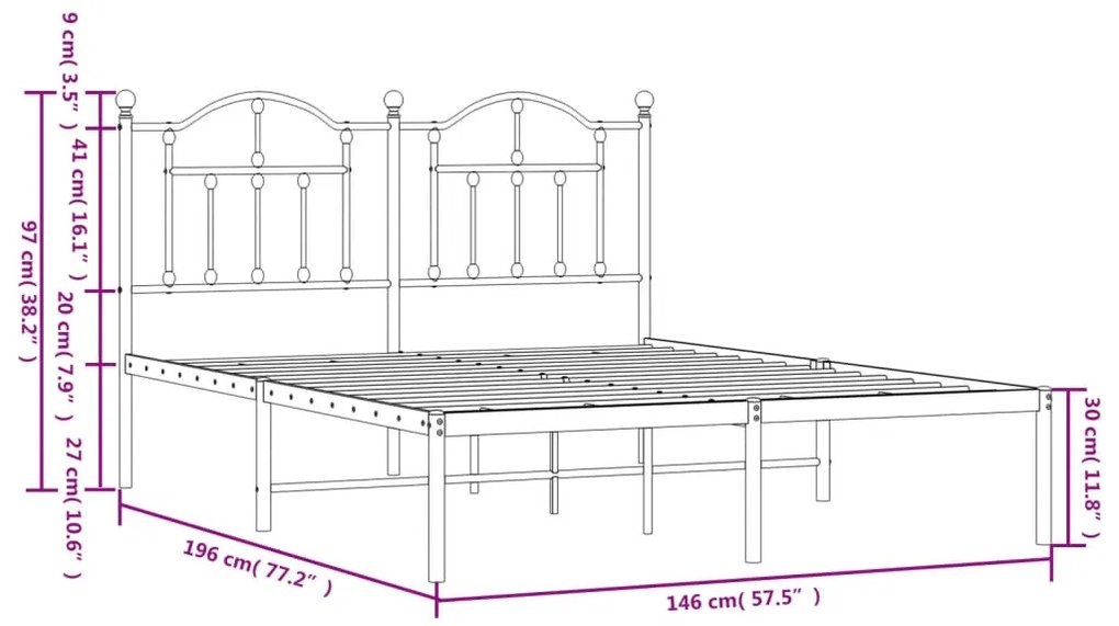 Estrutura de cama com cabeceira 140x190 cm metal branco