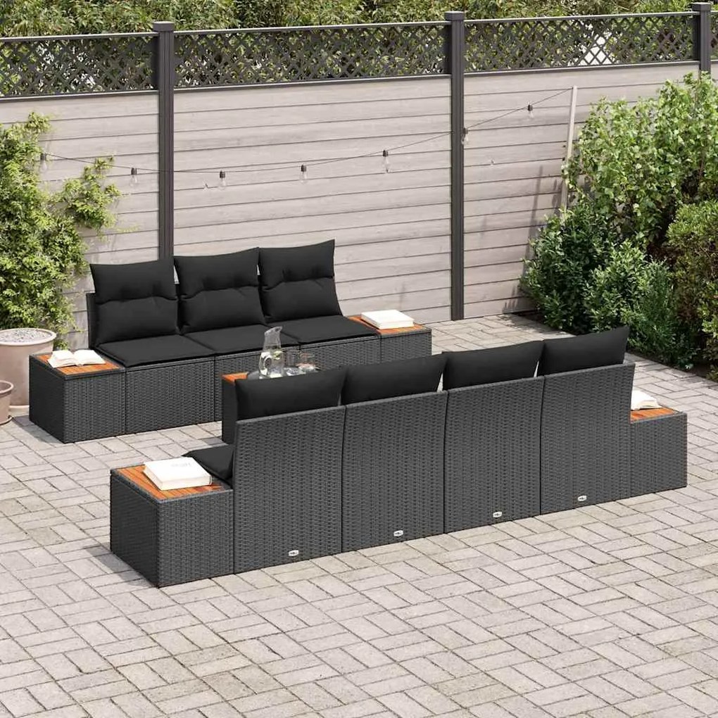 Conjunto de Sofá de Jardim vidaXL de 8 Peças com Almofadas Preto Ratta