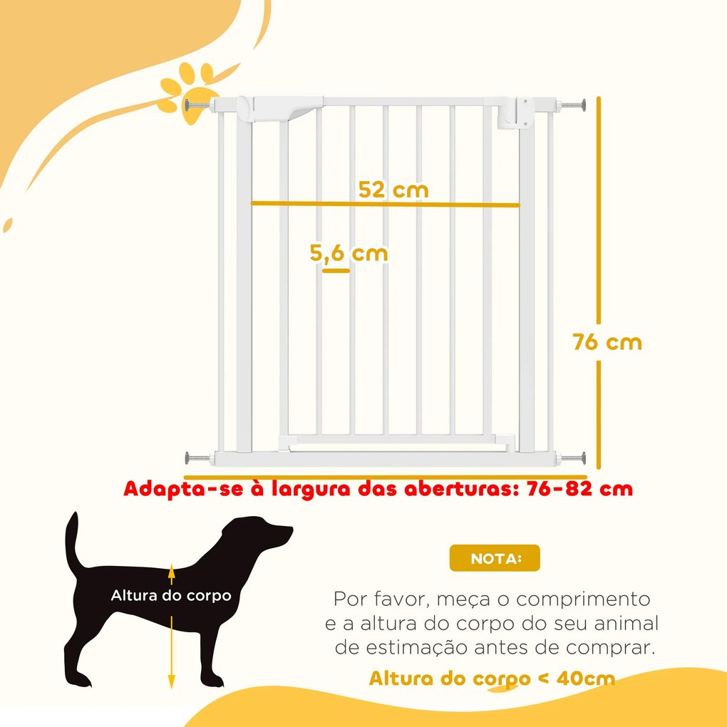Barreira de Segurança para Crianças e Cães Largura 76-82 cm Duplo Fecho Automático Abertura em Dois Sentidos Branco