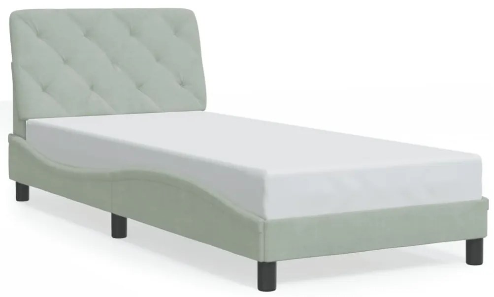 Estrutura de cama c/ luzes LED 90x190 cm veludo cinzento-claro