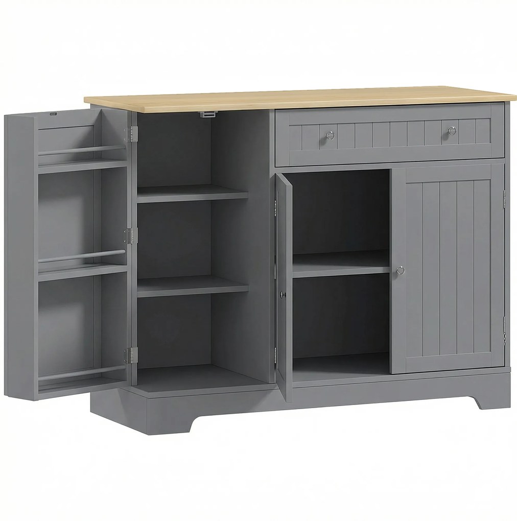 HOMCOM Aparador de Cozinha Moderno com 3 Prateleiras de Porta Gaveta e Prateleiras Ajustáveis para Sala de Jantar 105x40x83 cm Cinza | Aosom Portugal
