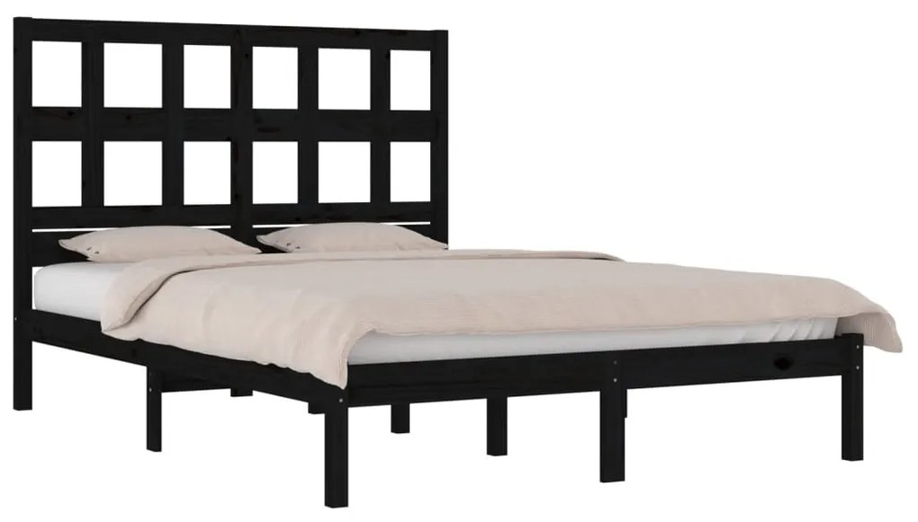 Estrutura cama casal pequena 4FT 120x190 cm pinho maciço preto