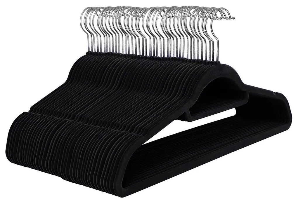 Cabides de veludo ultrafinos com organizador de gravatas | SONGMICS | 42,7 x 22 x 0,6 cm | preto | CRF50B.
