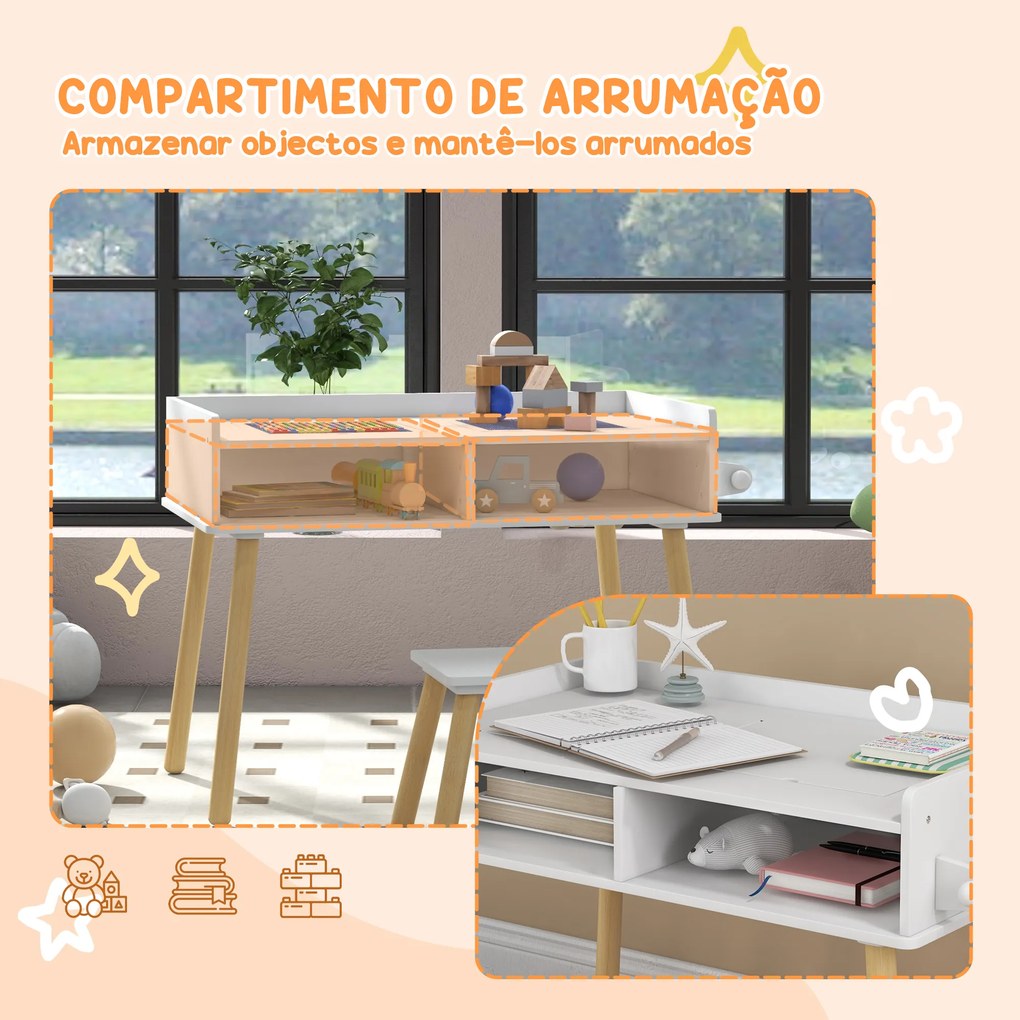 Conjunto de Mesa e Cadeira Infantil Mesa para Crianças com Bancada de Blocos de Construção e Rolo de Papel Branco
