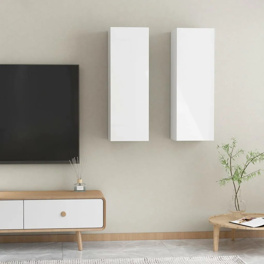 803357 vidaXL Móveis de TV 2 pcs 30,5x30x90 cm contraplacado branco brilhante