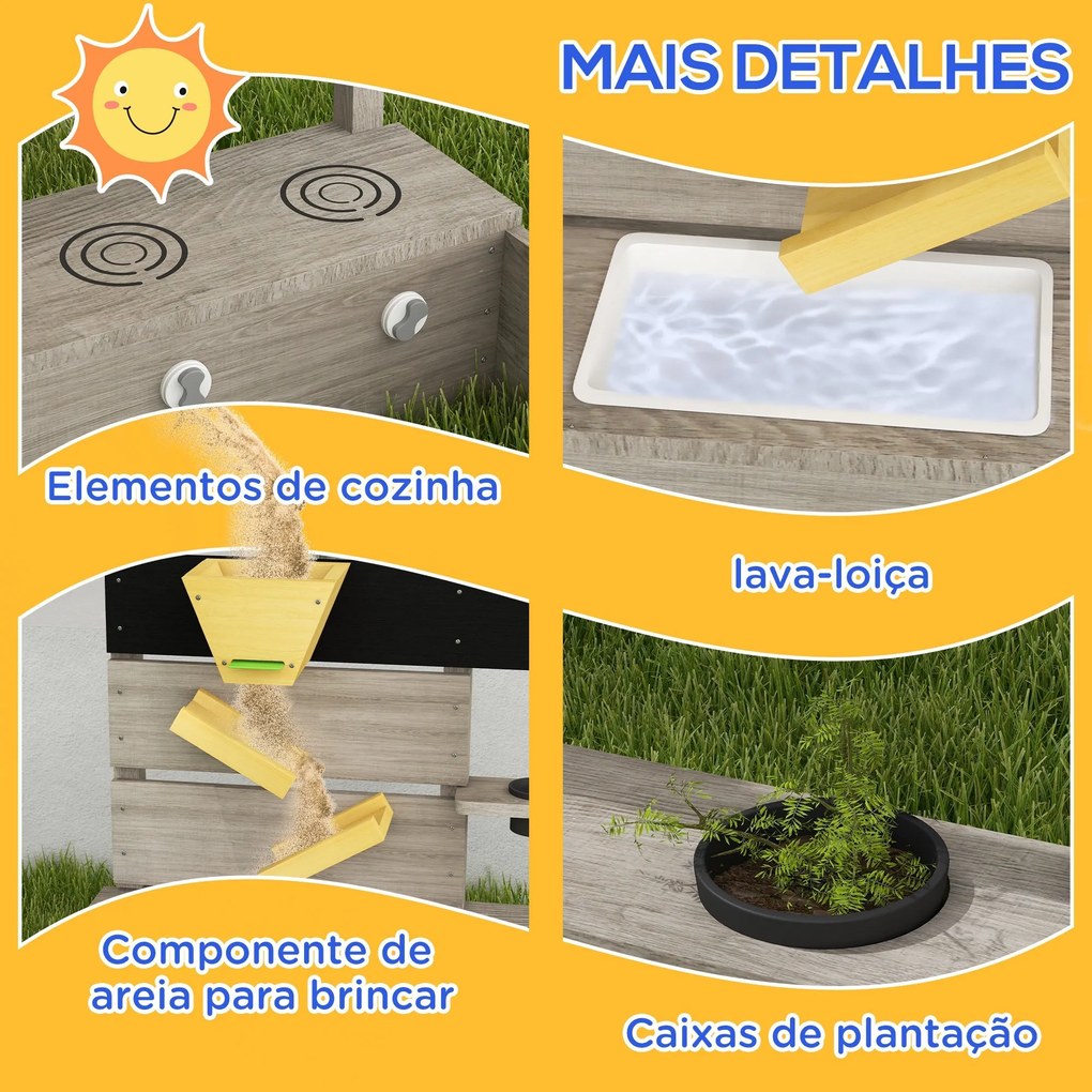 Caixa de Areia para Crianças de Madeira Caixa de Areia Infantil com 2