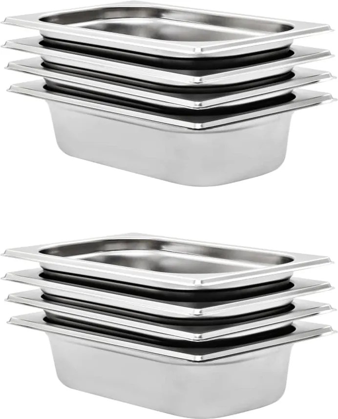 vidaXL Recipientes gastronorm 8 pcs GN 1/4 65 mm aço inoxidável