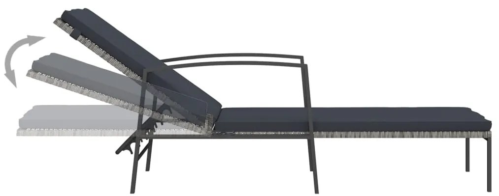 Espreguiçadeiras com mesa 2 pcs vime PE cinzento