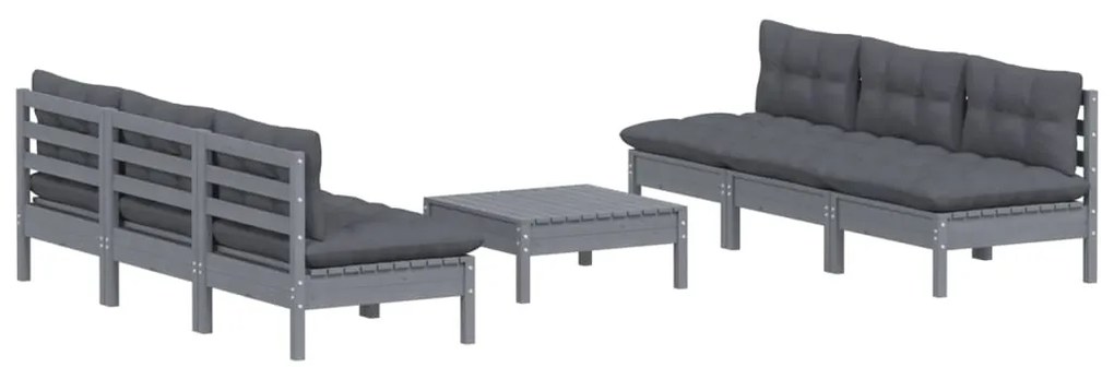 7 pcs conj. lounge de jardim com almofadões antracite pinho