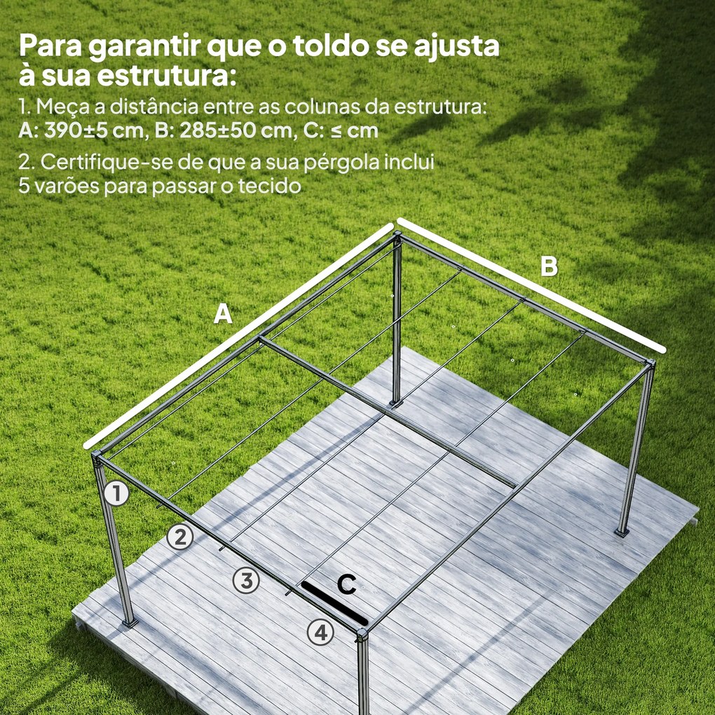 Toldo de Reposição Retrátil 3,92x3,5 m para Estrutura de 4x3 m Apenas Cobertura de Tecido para Jardim com 8 Orifícios Cinzento