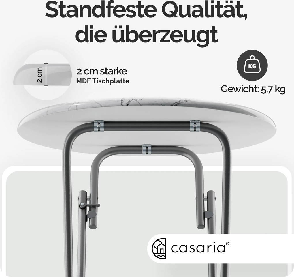 Conjunto de 2 mesas bar altas dobráveis Ø60cm aspeto de mármore branco