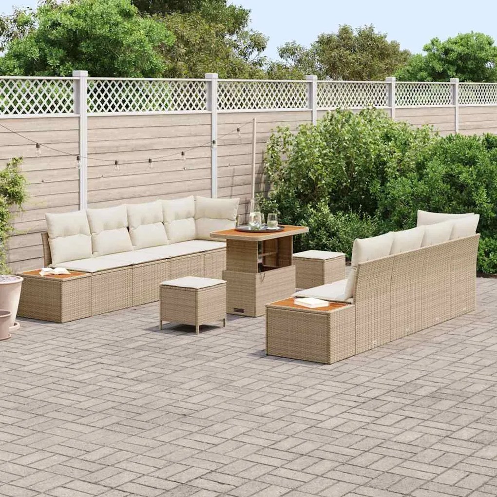 Conjunto de Sofá Jardim vidaXL de 11 Peças com Almofadas Bege de Ratta