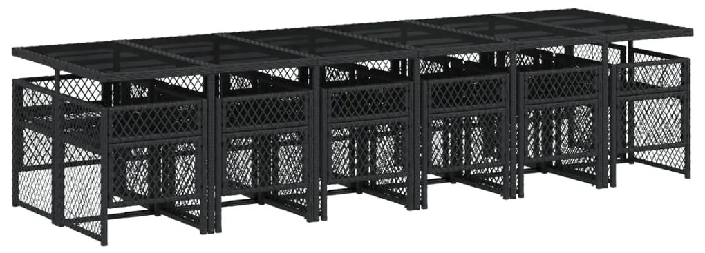 13 pcs conjunto de jantar p/jardim com almofadões vime PE preto