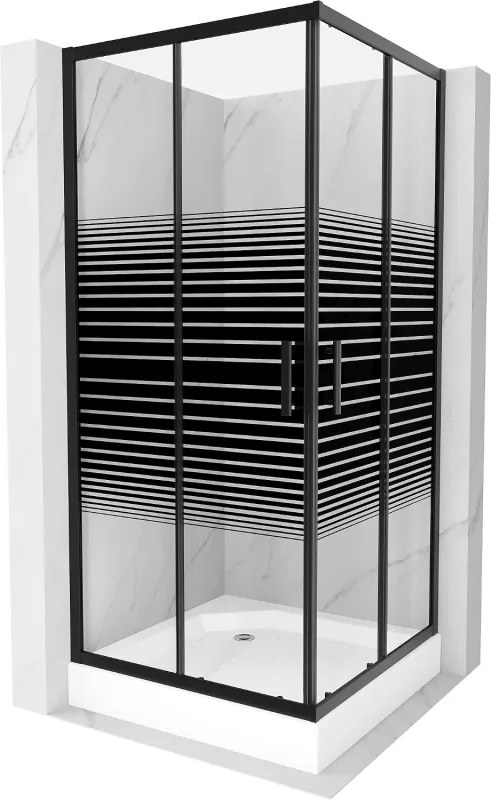 Mexen Rio cabina de duche quadrada 90 x 90 cm, faixas pretas, preta + base de duche, branca - 860-090-090-70-20-4510