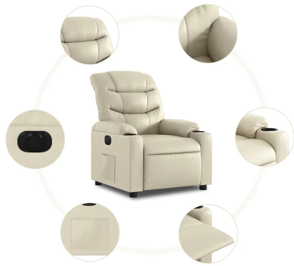 Poltrona reclinável elétrica couro artificial cor creme