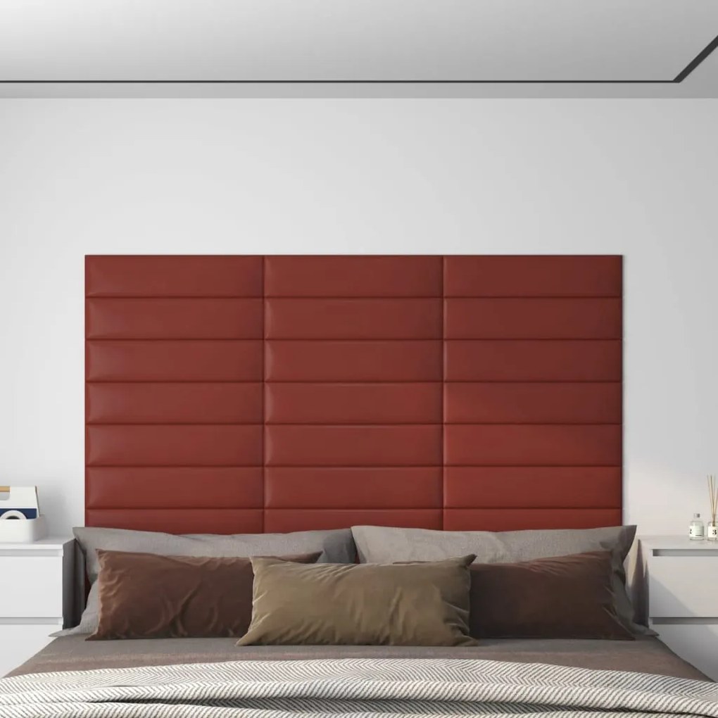 343832 vidaXL Painel parede 12 pcs 60x15 cm couro art. 1,08 m vermelho tinto