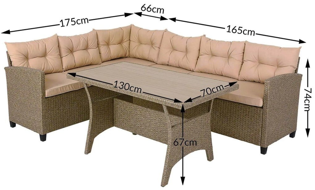 Conjunto Jardim de canto 26 peças em polyrattan premium XXL incl. almofadas creme/bege