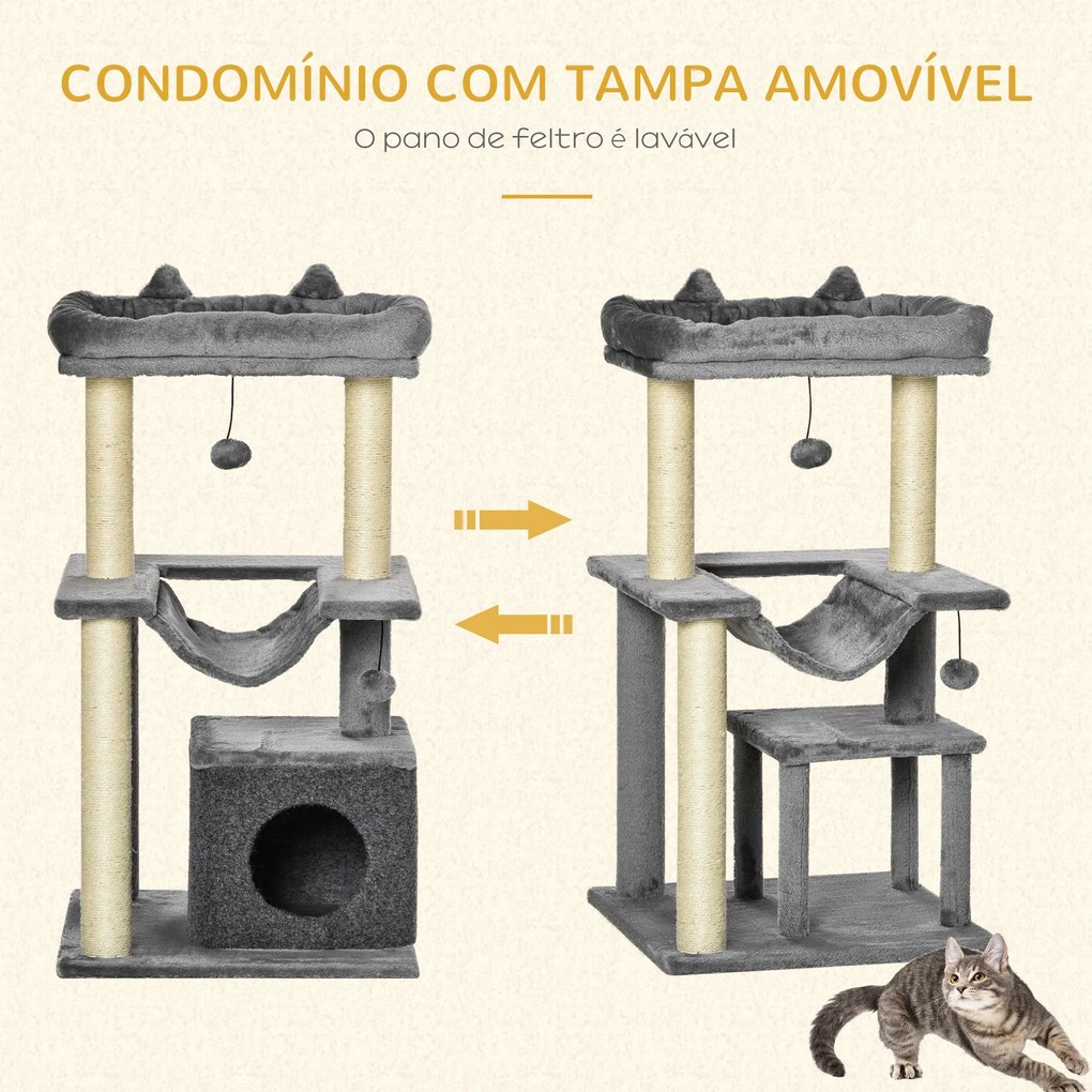 PawHut Arranhador para Gatos Altura 90 cm Torre para Gatos de 3 Níveis