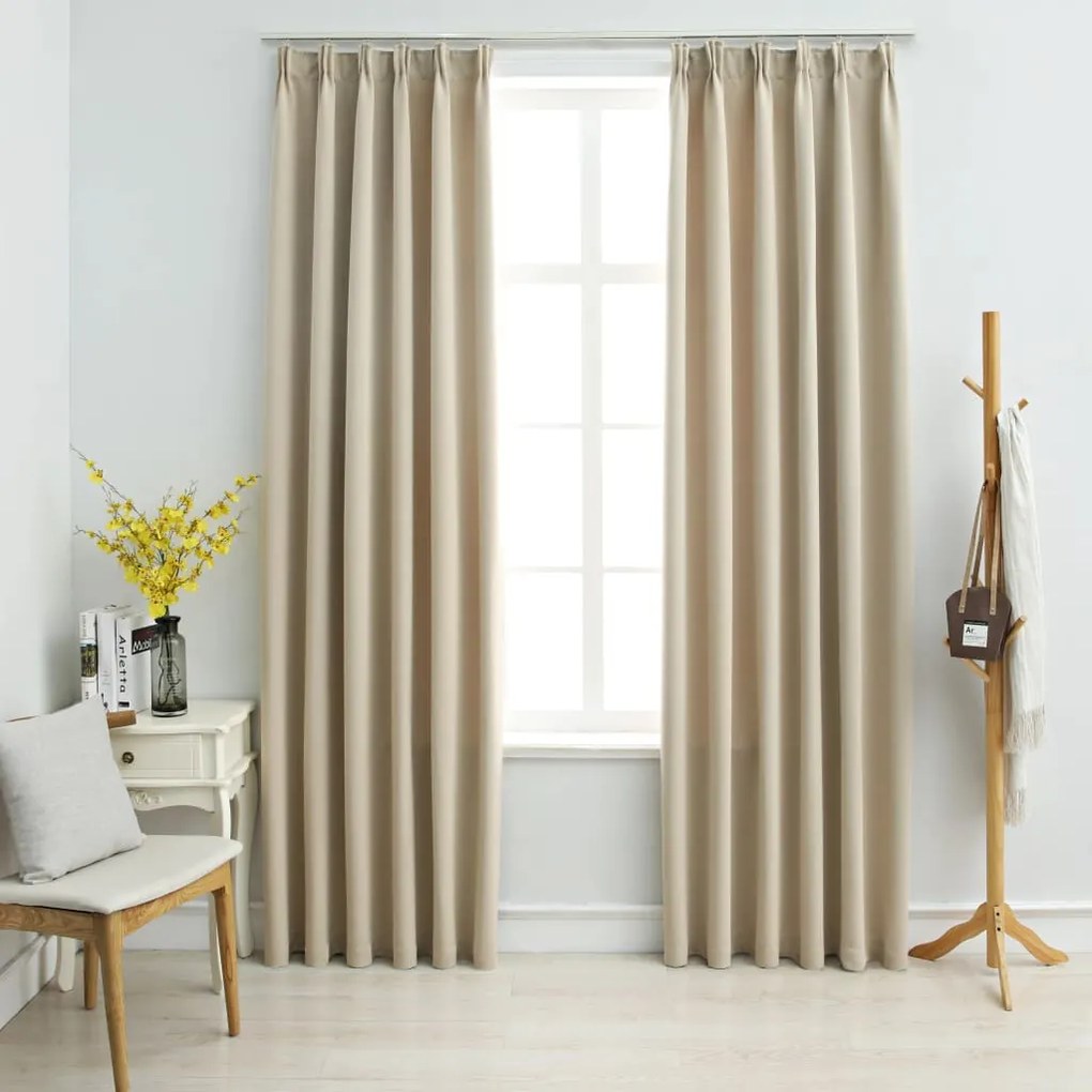 134448 vidaXL Cortinas blackout com ganchos 2 pcs 140x245 cm bege