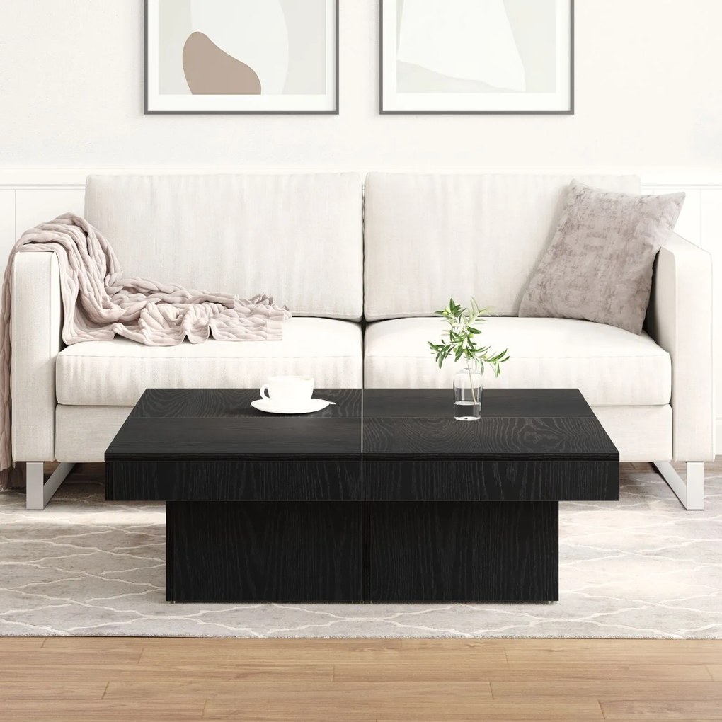 Mesa de Centro vidaXL Preta em Carvalho de 90x90x28 cm de Madeira de E