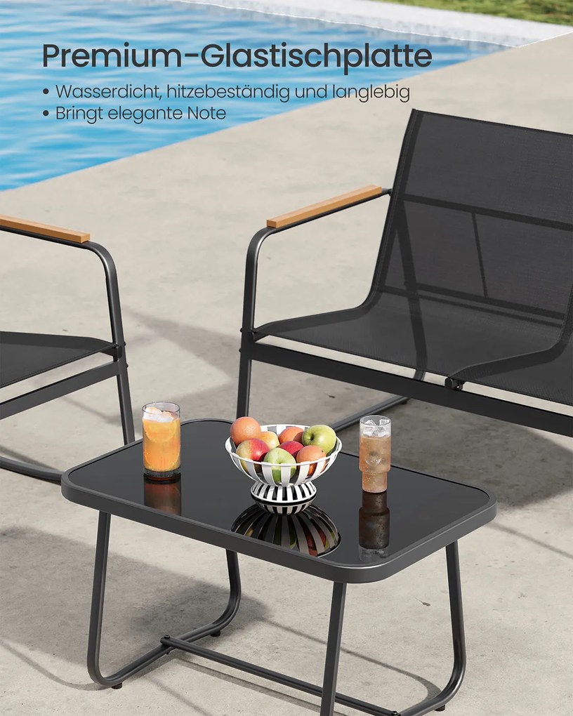 Conjunto de jardim baloiço com banco de jardim e 2 cadeiras de baloiço com mesa Preto