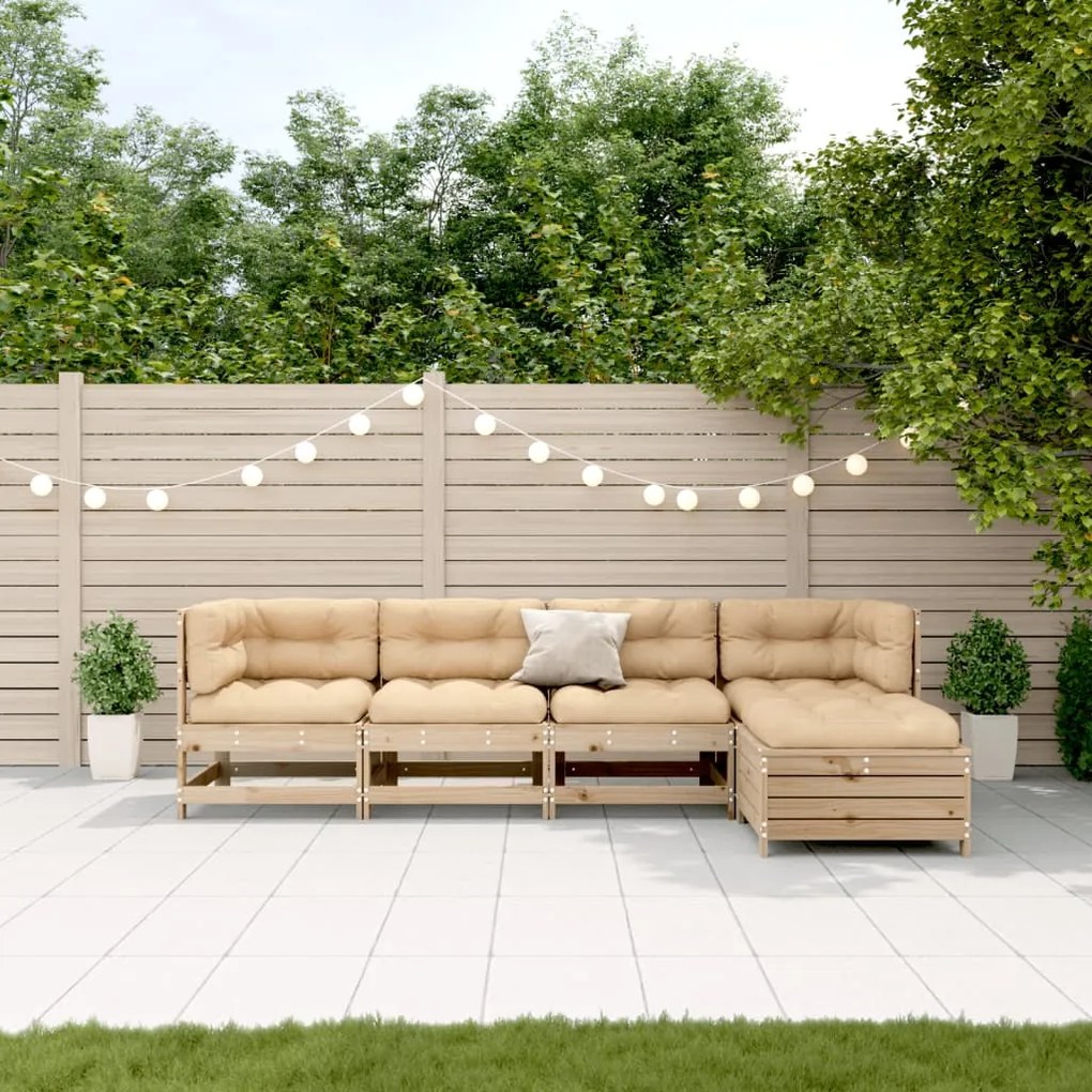 5 pcs conjunto lounge de jardim c/ almofadões pinho maciço
