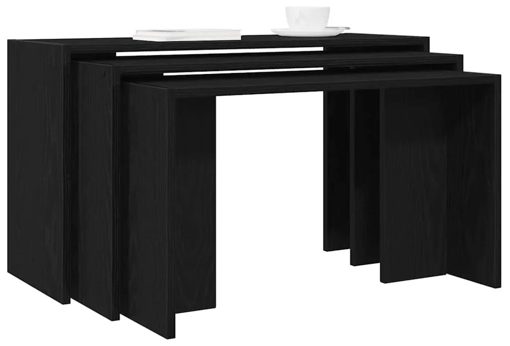 vidaXL Mesas de encastrar 3 pcs derivados de madeira preto