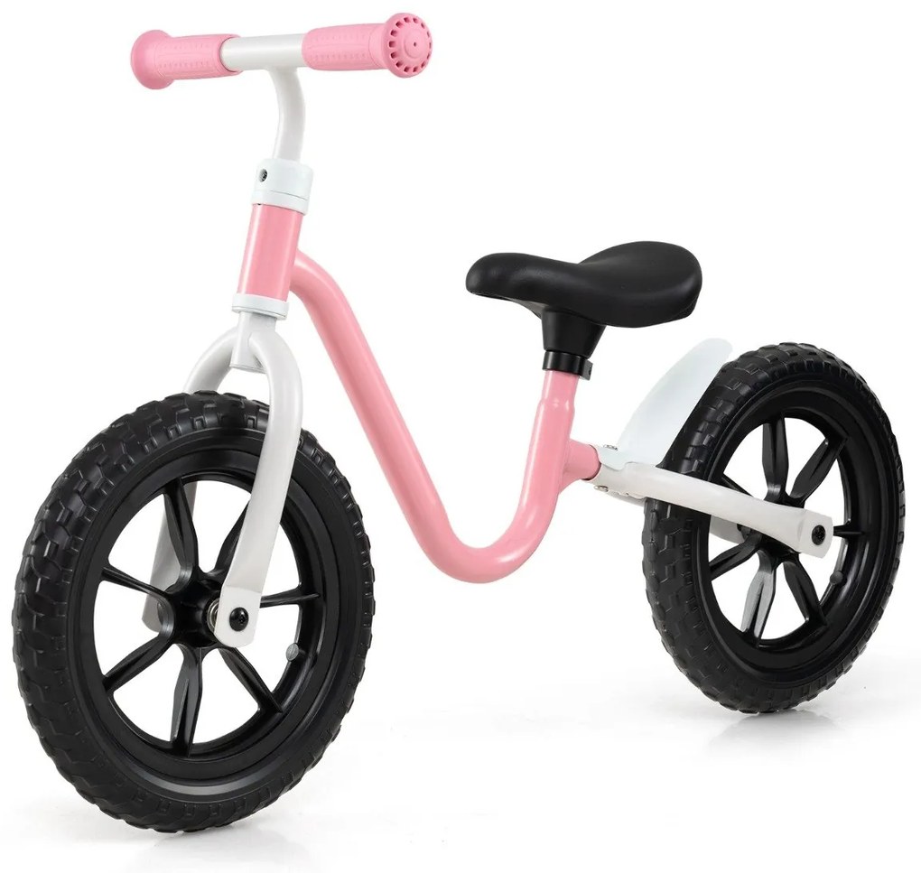 Bicicleta sem pedais crianças com guiador e assento ajustável em altura, bicicleta de aprendizagem com rodas de 12 polegadas, cor-de-rosa