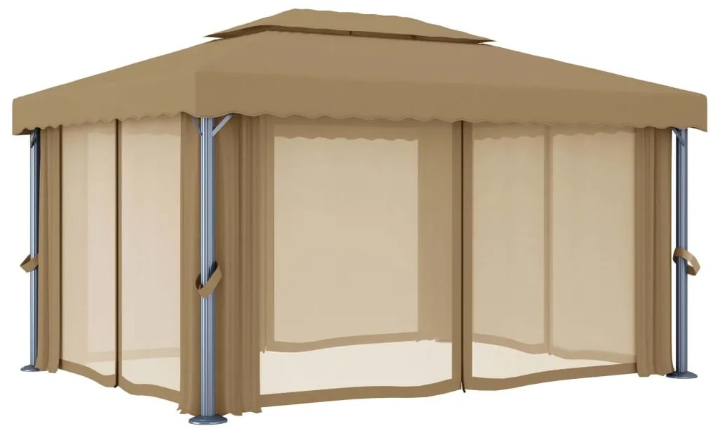 Gazebo com cortina 4x3 m alumínio cinzento-acastanhado
