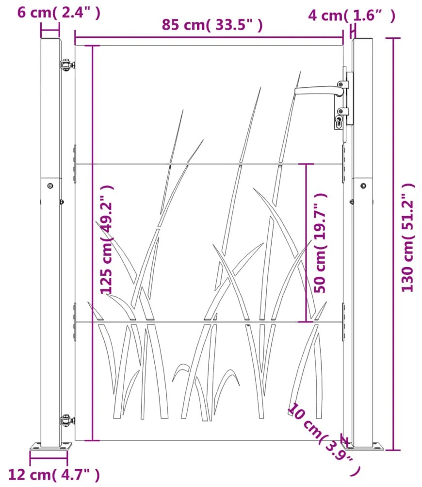 Portão de jardim 105x130 cm aço corten design erva