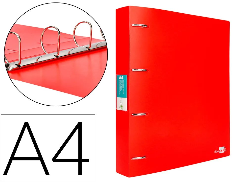 Pasta de 4 Aneis Mistos 40 mm Polipropileno Din A4 Vermelho Translúcido