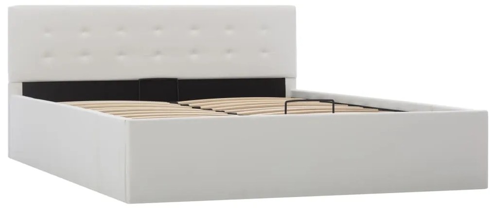 Cama hidráulica c/ arrumação 140x200cm couro artificial branco
