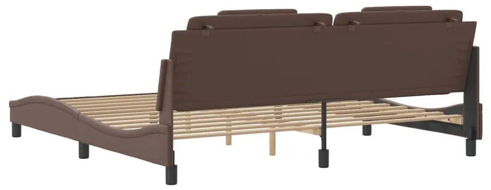 Estrutura cama c/ cabeceira 200x200cm couro artificial castanho